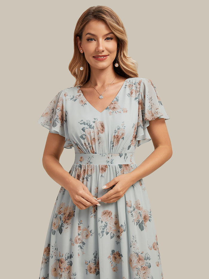 Chiffon Ruffle Sleeve A-Line Wedding Guest Dress #color_Amber Bloom