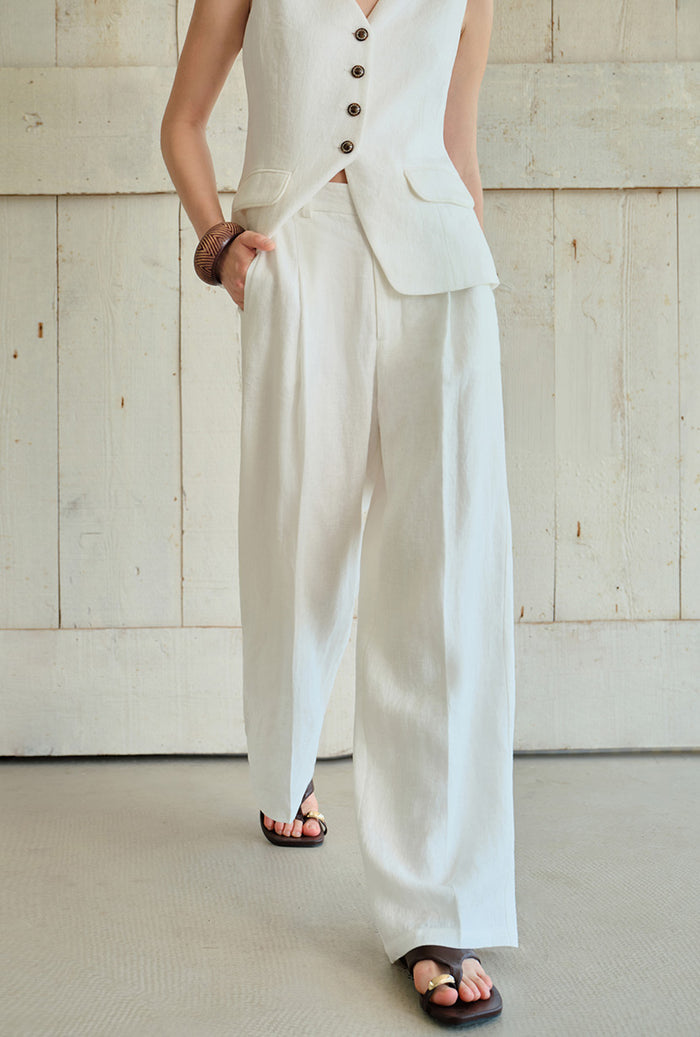 Petite Studio's Circe Linen Pants in Ivory