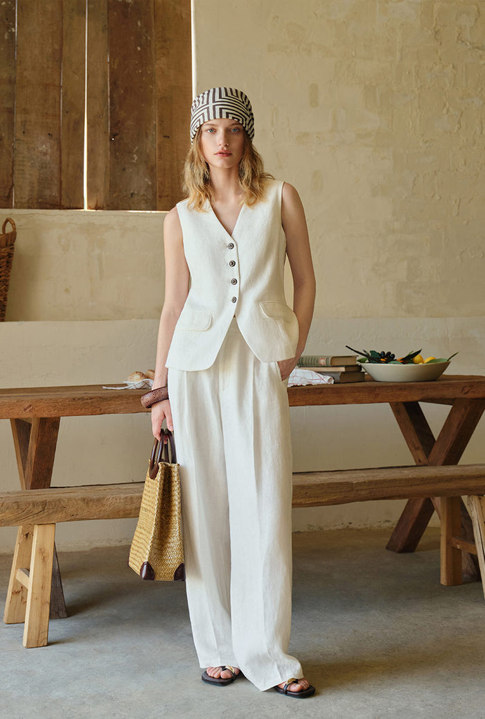 Petite Studio's Circe Linen Pants in Ivory
