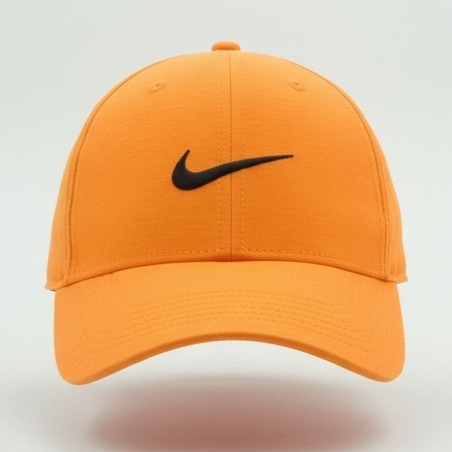 Nike Club Cap adjustable hat in neon orange (Papaya) with Nike logo, X/XL size, featuring a curved brim and breathable fabric.