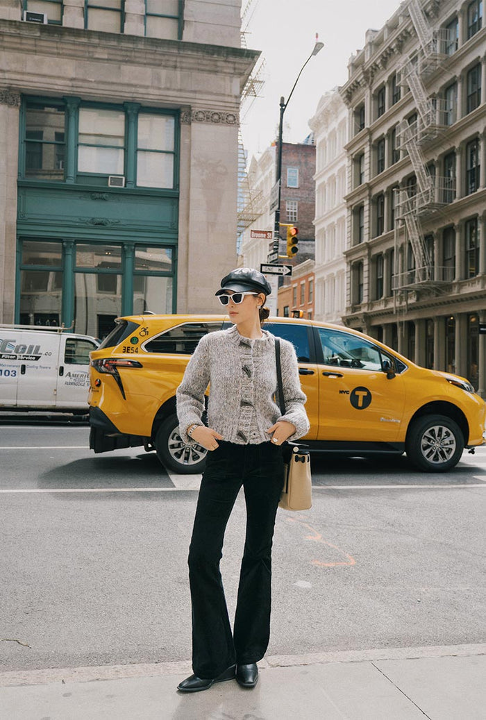 Petite Studio's Cody Corduroy Flared Pants in Black