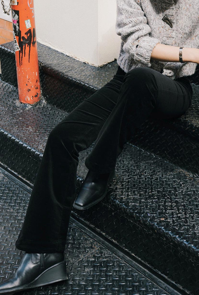Petite Studio's Cody Corduroy Flared Pants in Black