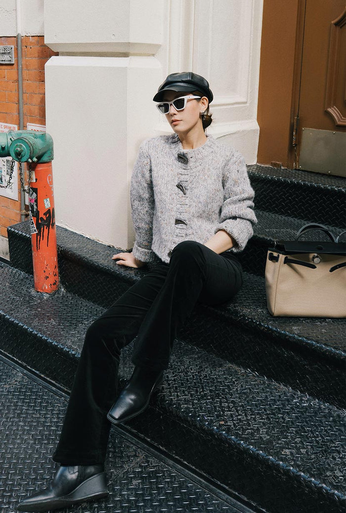 Petite Studio's Cody Corduroy Flared Pants in Black