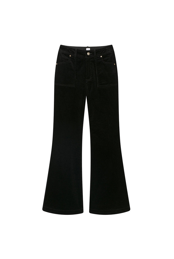 Petite Studio's Cody Corduroy Flared Pants in Black