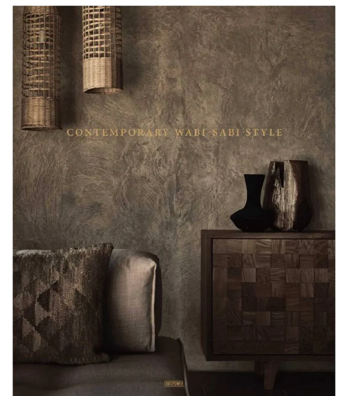 Wabi-sabi style wall art with textured gray scene and furniture silhouettes