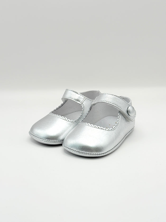 Crib Shoe Mary Jane Button Silver