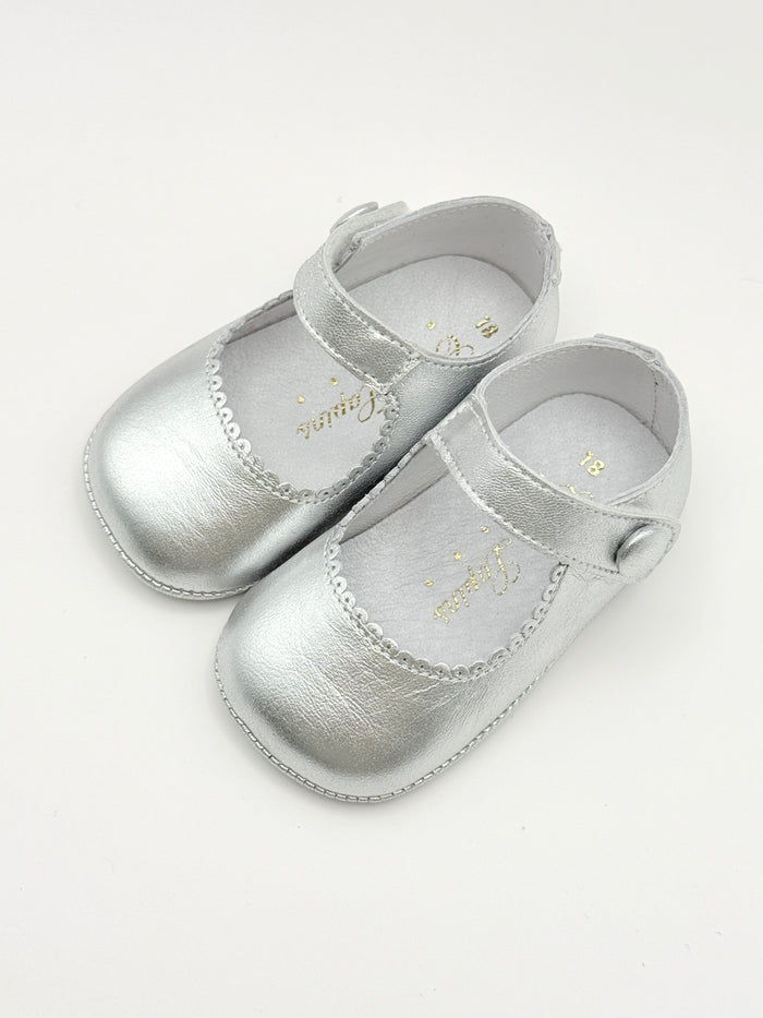 Crib Shoe Mary Jane Button Silver
