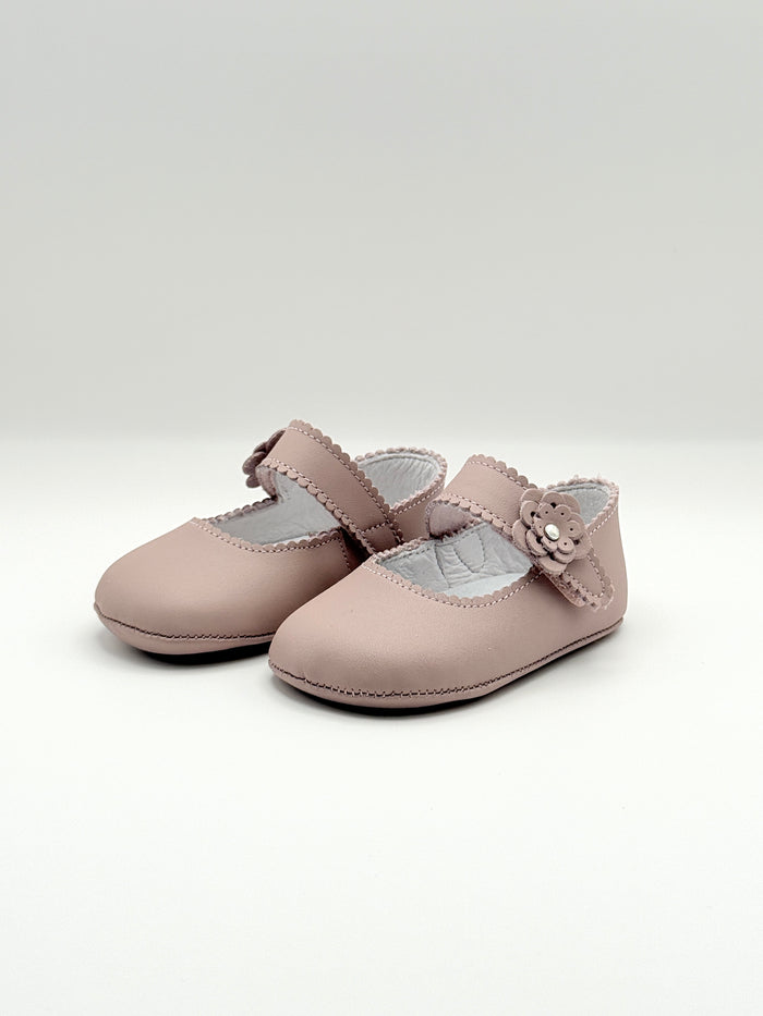 Crib Shoe Mary Jane Flor Dusty Pink