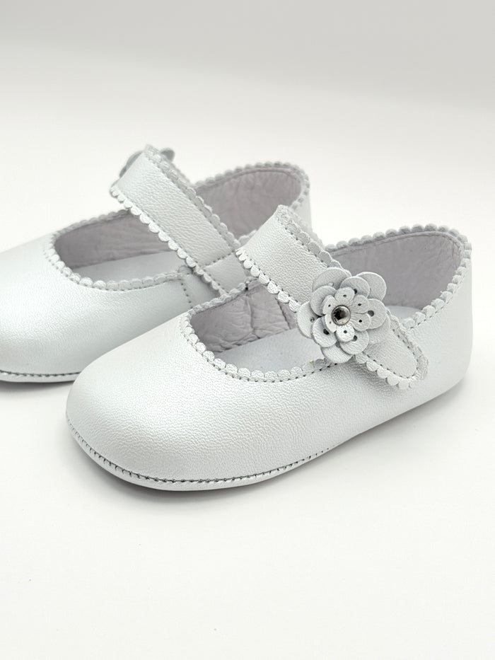 Crib Shoe Mary Jane Flor Pearl White