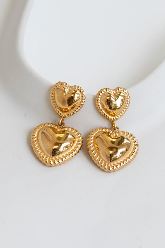 Cupid Heart Drop Earrings - Gold - The Self Styler