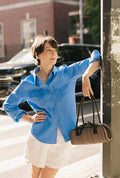 Petite Studio's Dana Linen Shirt Jacket in Blue