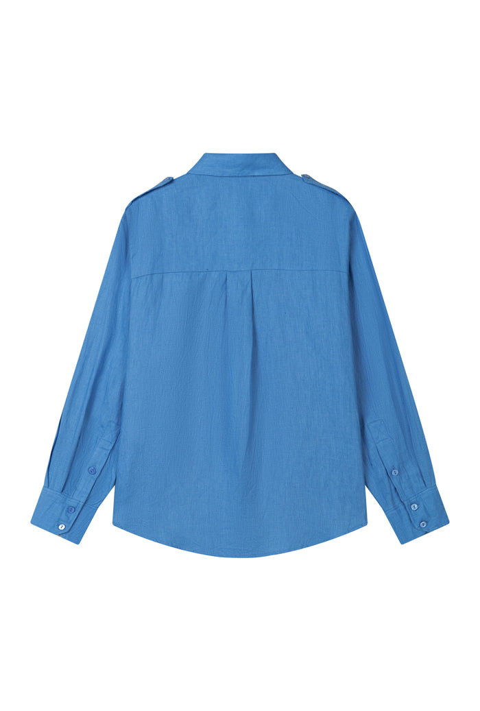 Petite Studio's Dana Linen Shirt Jacket in Blue