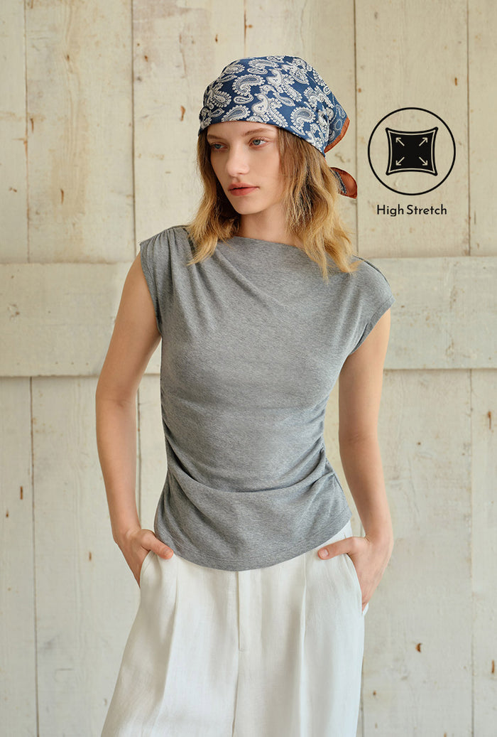 Petite Studio's Devito Jersey Cotton Top in Grey