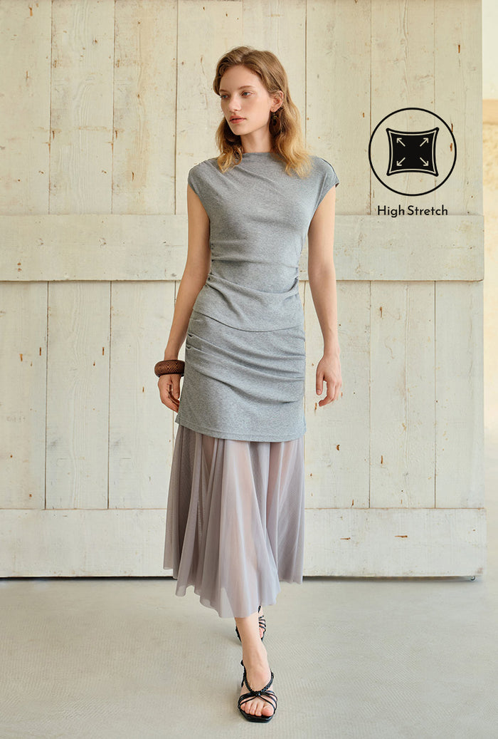 Petite Studio's Devito Jersey Cotton Top in Grey