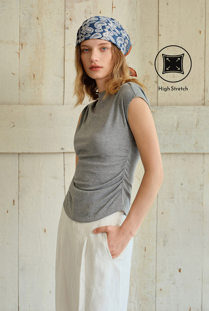 Petite Studio's Devito Jersey Cotton Top in Grey