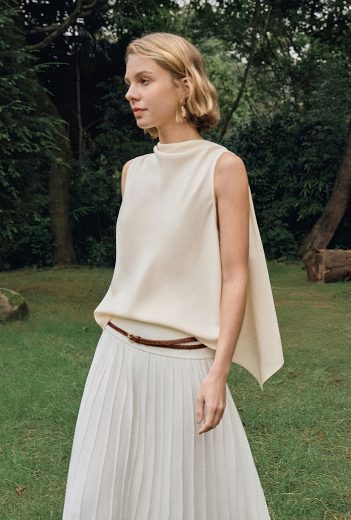 Petite Studio's Didi Cowl Neck Flared Top in Cream
