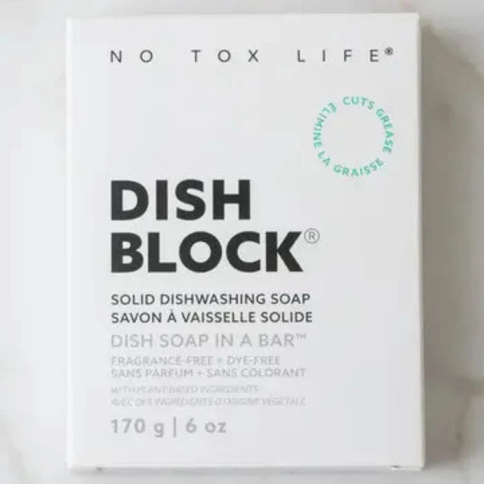 Dishwashing soap block (solid dishwashing bar) in a white branded box, 6 oz