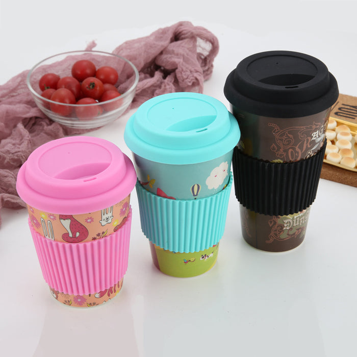 Disposable coffee and tea cups, stacked colorful set