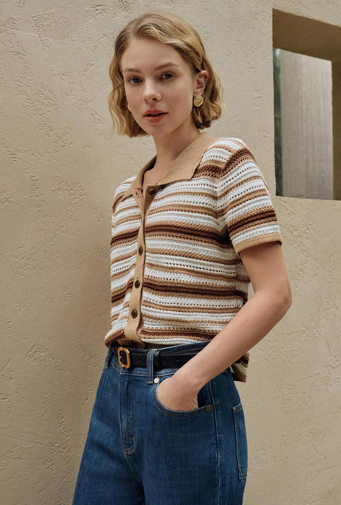 Petite Studio's Dotty Cotton Crochet Top Striped