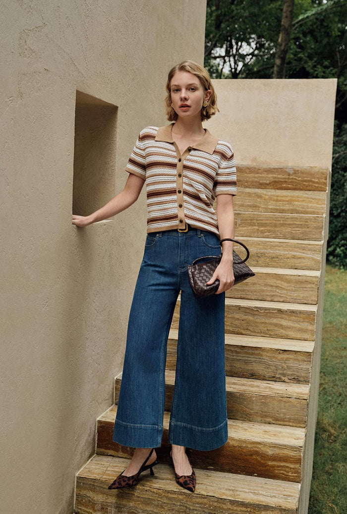 Petite Studio's Dotty Cotton Crochet Top Striped