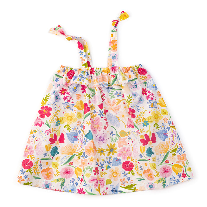 Floral dress with colorful pattern on a white background
