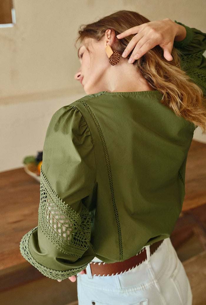 Petite Studio's Drew Cotton Blouse in Green