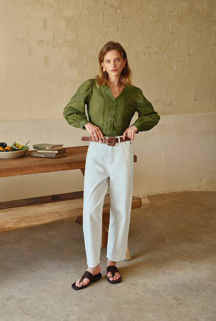 Petite Studio's Drew Cotton Blouse in Green
