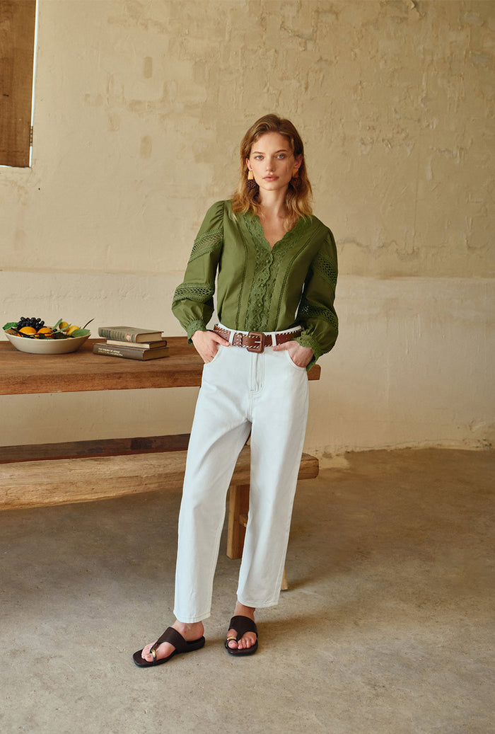 Petite Studio's Drew Cotton Blouse in Green