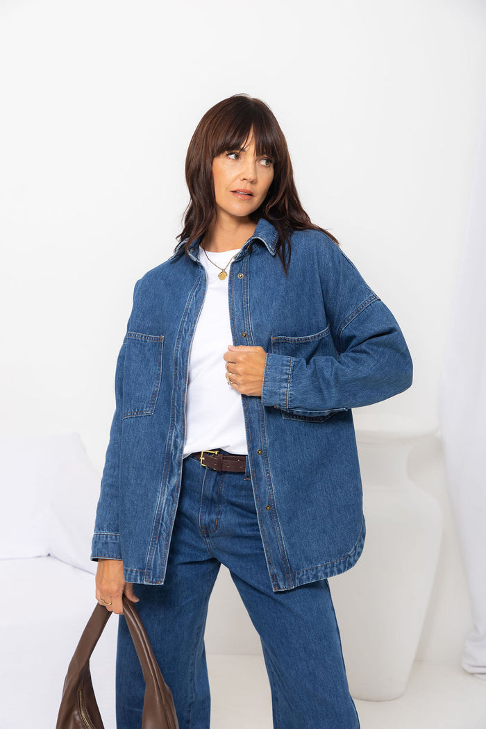 Duke Oversized Denim Shirt - Mid Wash Blue