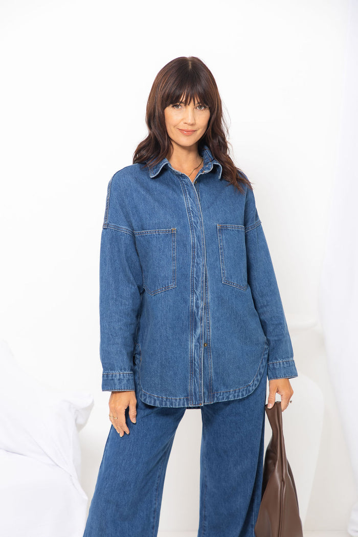 Duke Oversized Denim Shirt - Mid Wash Blue