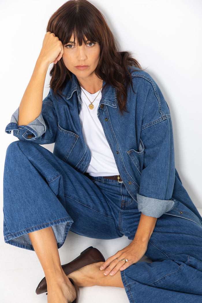 Duke Oversized Denim Shirt - Mid Wash Blue