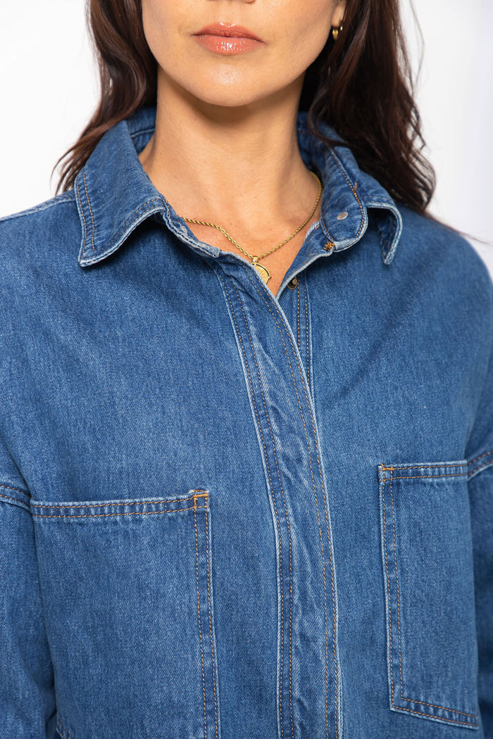 Duke Oversized Denim Shirt - Mid Wash Blue