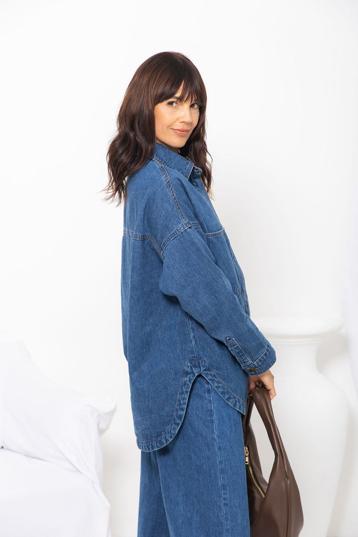 Duke Oversized Denim Shirt - Mid Wash Blue