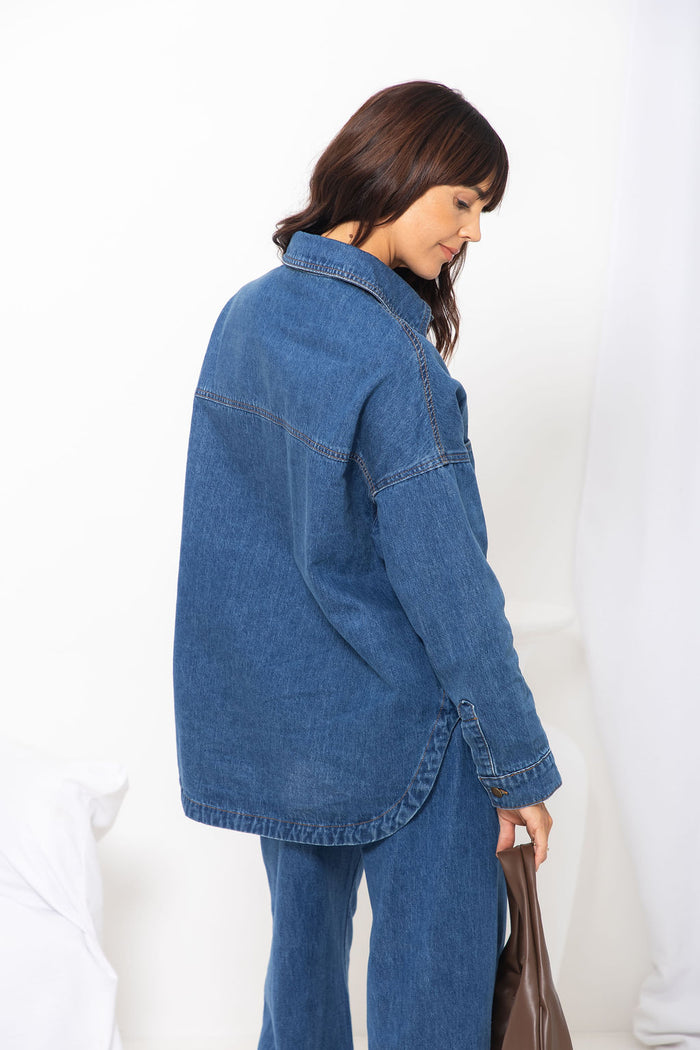 Duke Oversized Denim Shirt - Mid Wash Blue