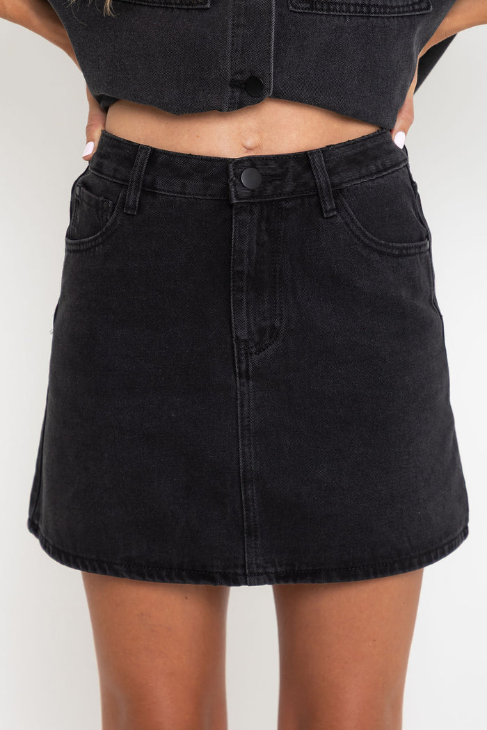 Dylan Denim Mini Skirt - Black - The Self Styler Exclusive - The Self Styler