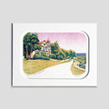 Mackinac Island art featuring a Victorian cottage by printmaker Natalia Wohletz of Peninsula Prints, Michigan, titled East Bluff Glow.