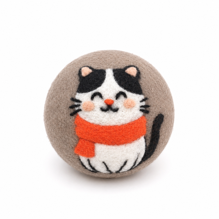 Eco Wool Dryer Ball: Cat w/Scarf