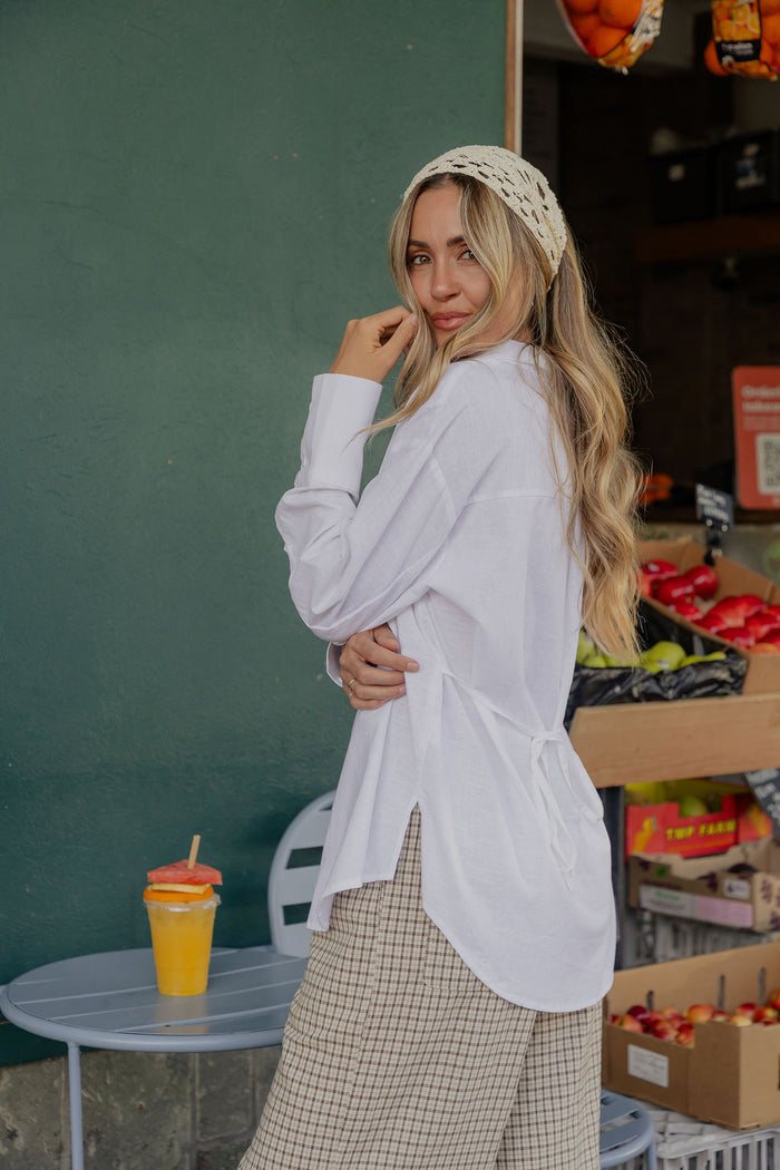 Eden Tie-Back Cotton Linen Shirt - White