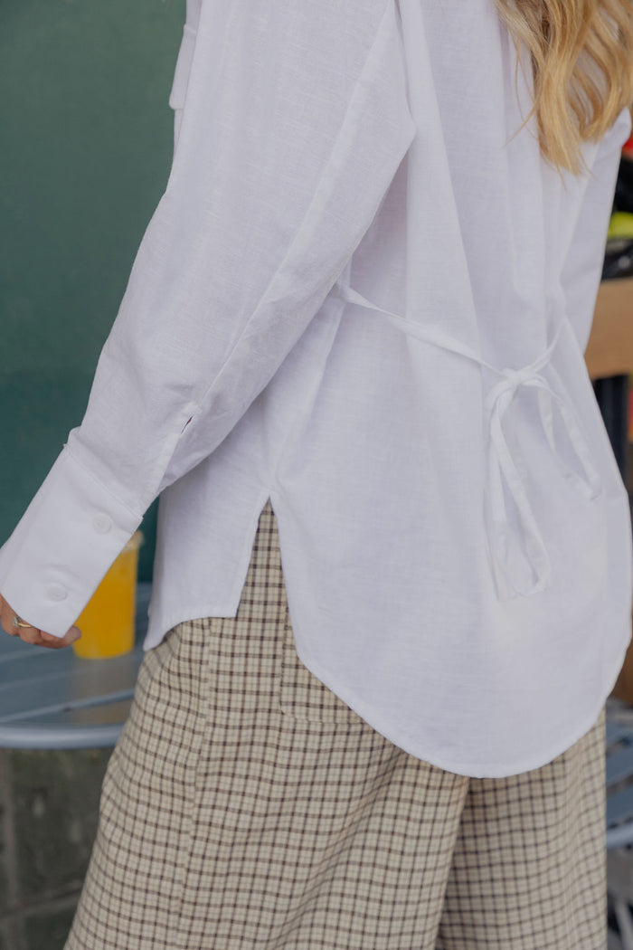 Eden Tie-Back Cotton Linen Shirt - White