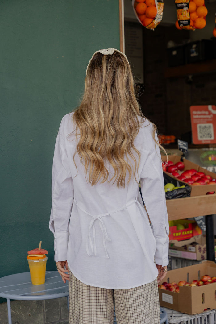 Eden Tie-Back Cotton Linen Shirt - White