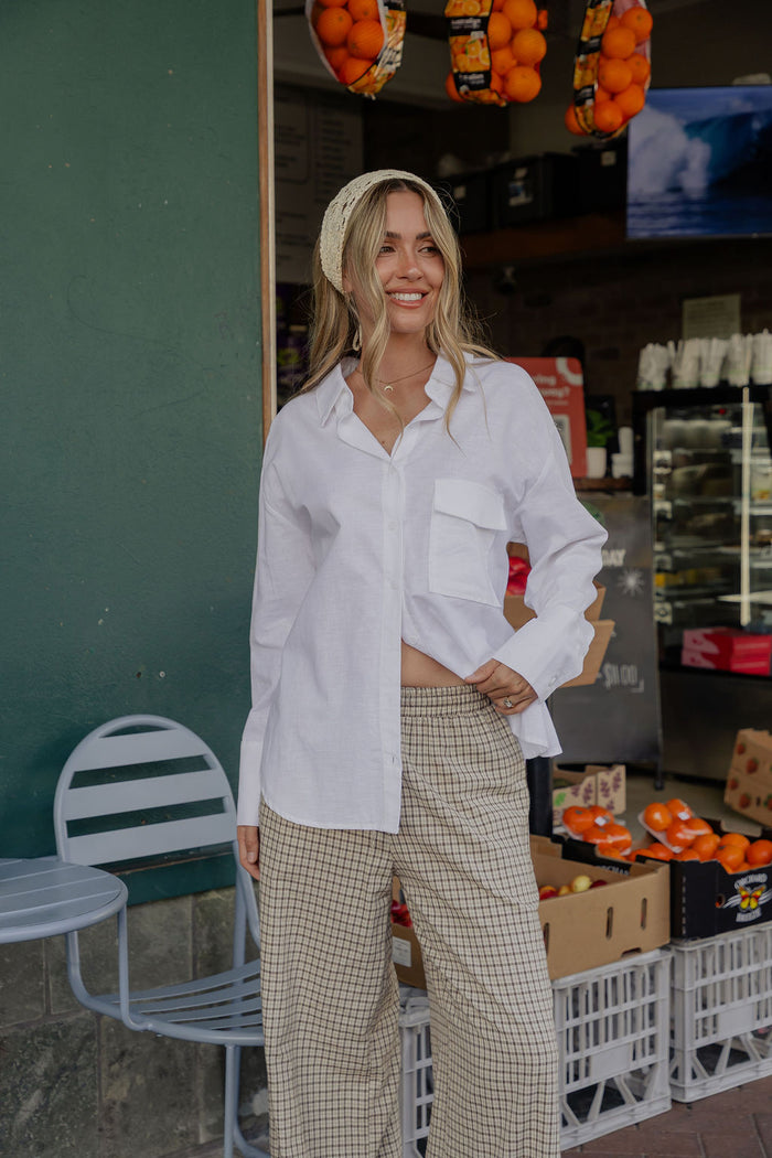 Eden Tie-Back Cotton Linen Shirt - White