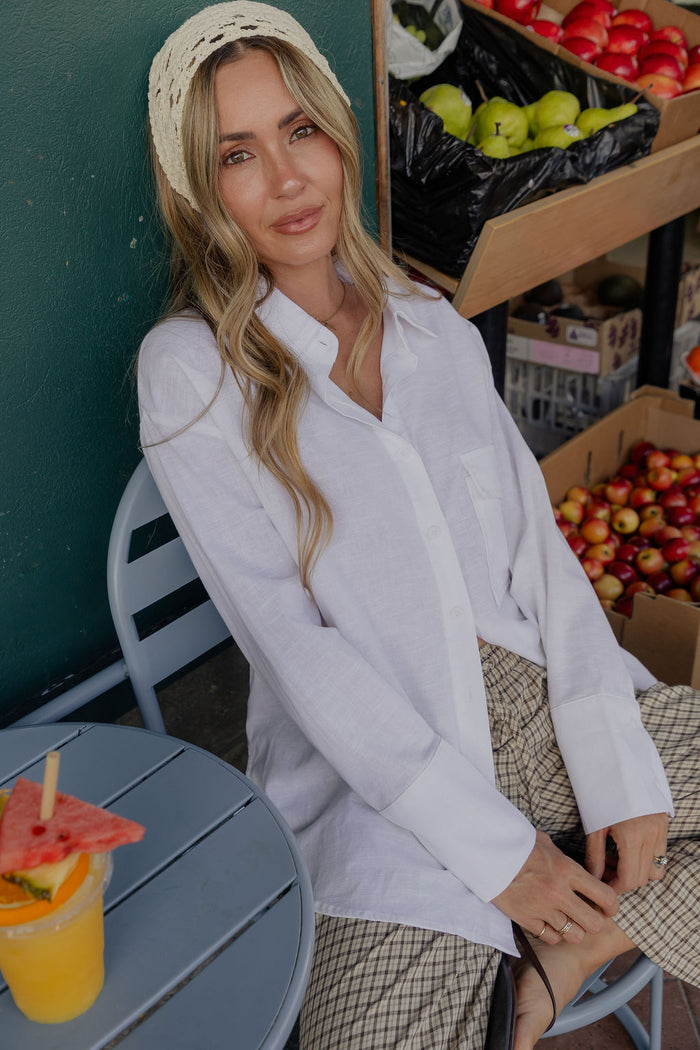 Eden Tie-Back Cotton Linen Shirt - White