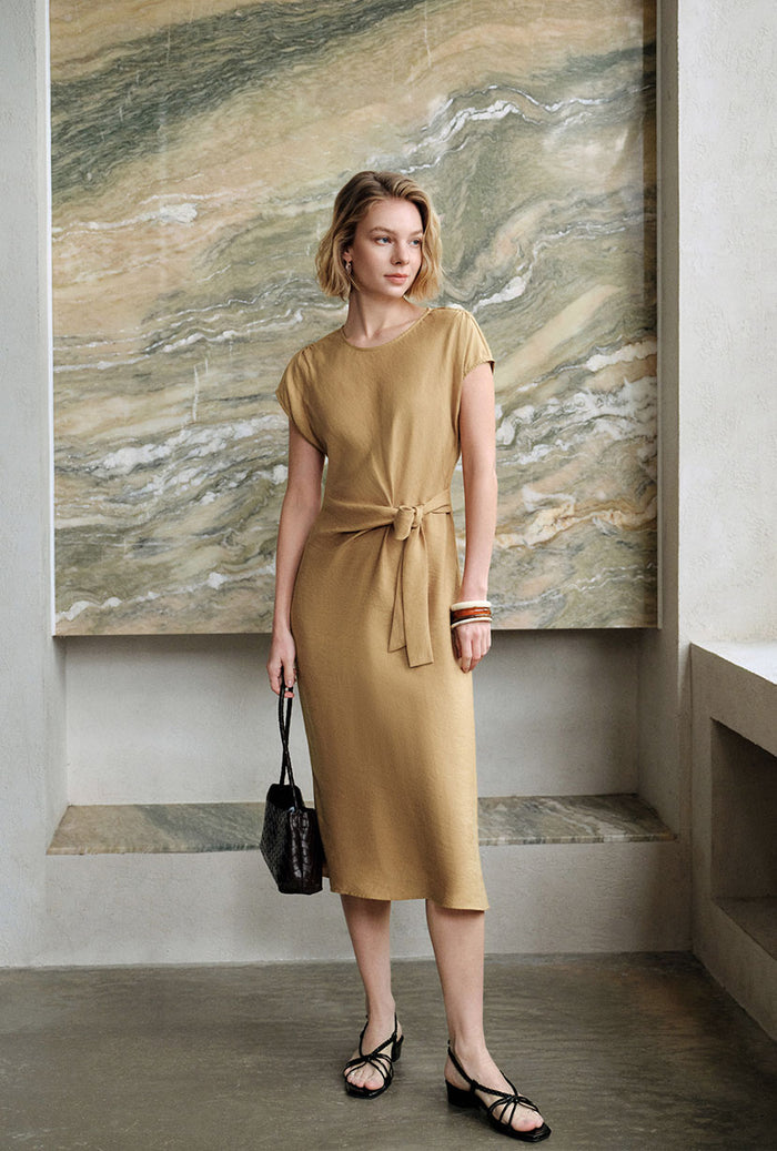 Petite Studio's Elisha Tencel Dress in Mustard