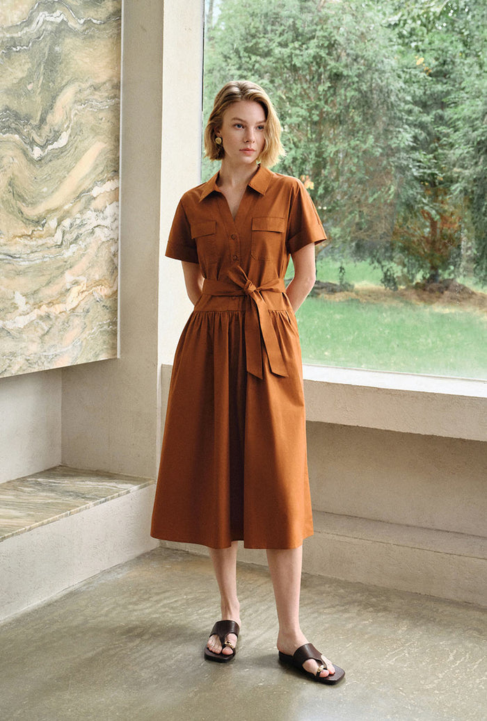 Petite Studio's Ellory Cotton Shirt Dress in Ginger