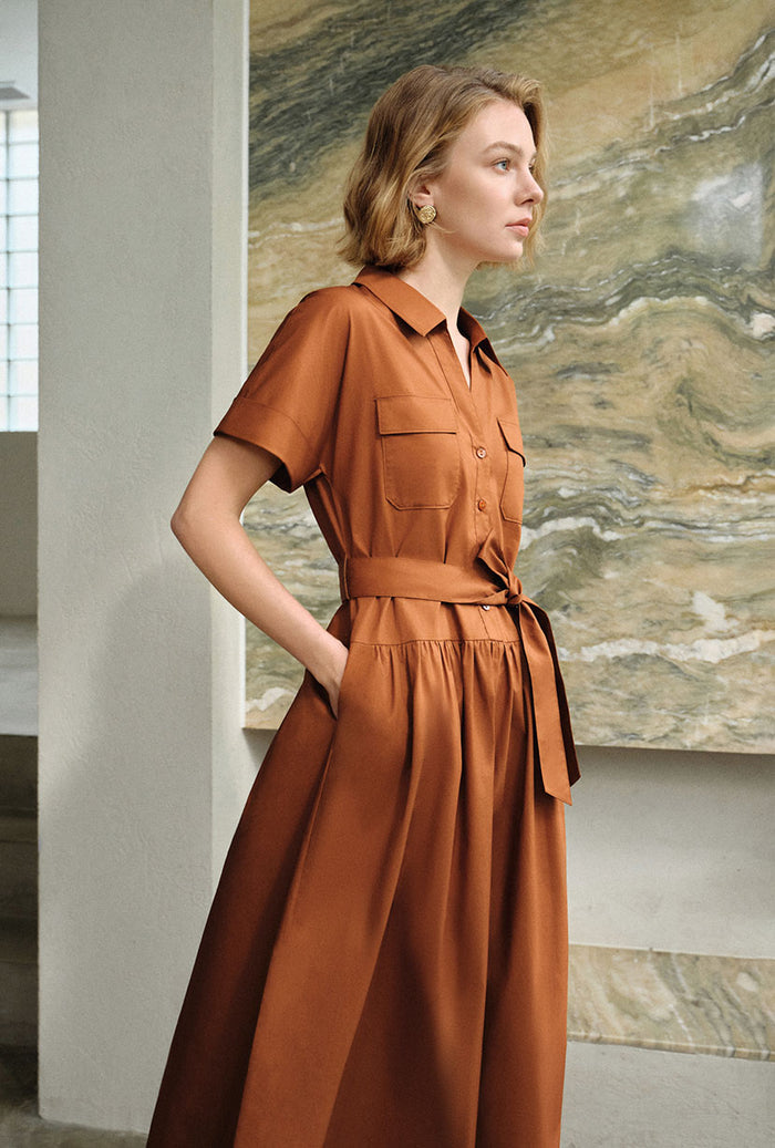 Petite Studio's Ellory Cotton Shirt Dress in Ginger