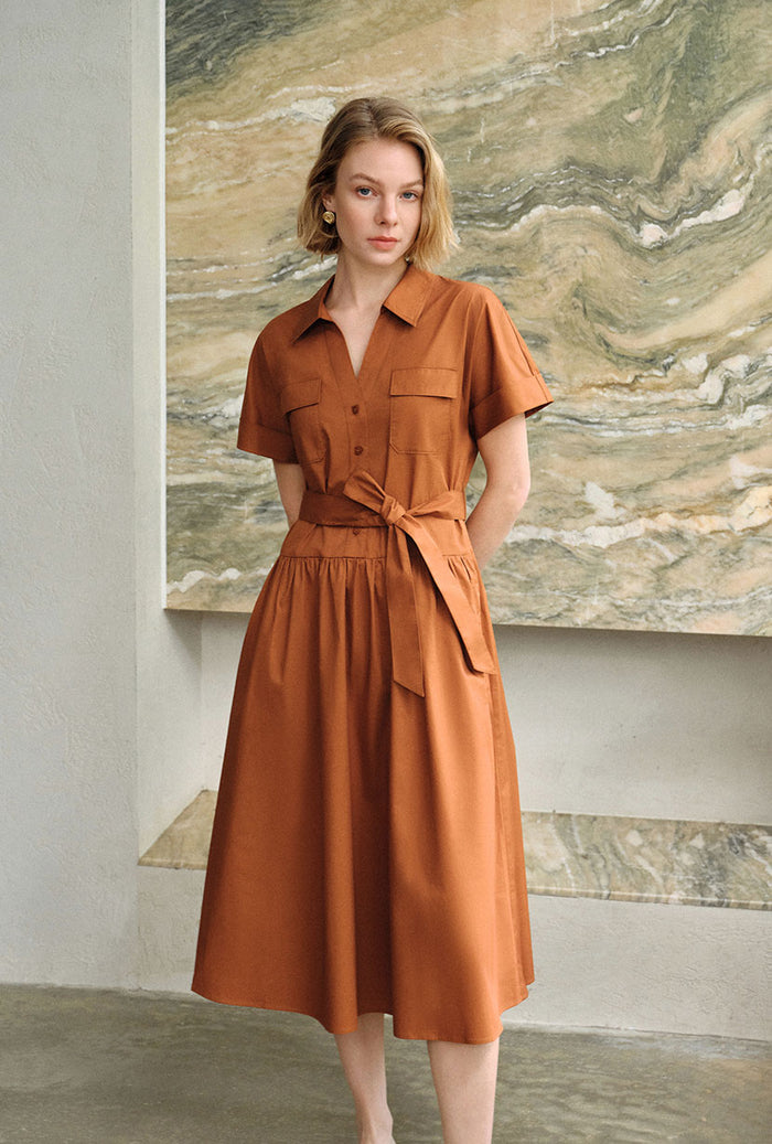 Petite Studio's Ellory Cotton Shirt Dress in Ginger