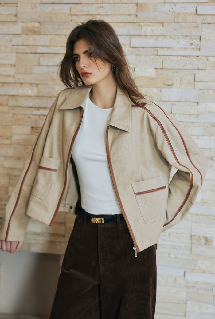 Petite Studio's Emmette Cropped Cotton Jacket in Light Khaki