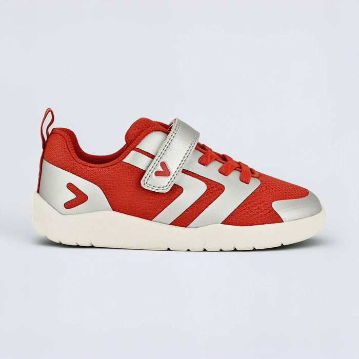 Red Silver barefoot kids trainer - outside