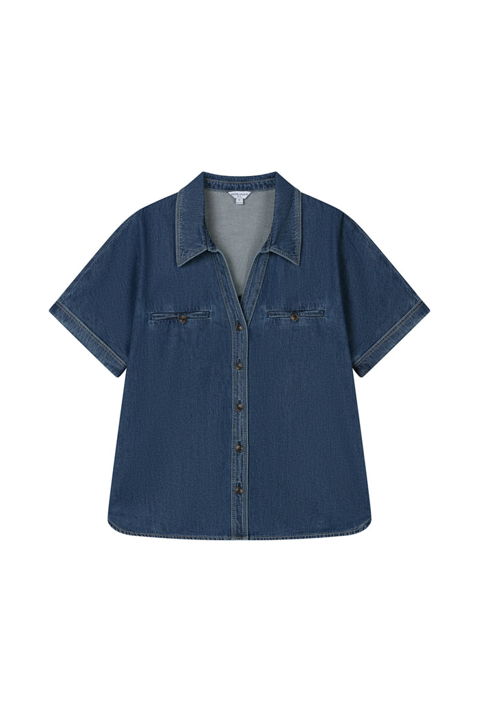 Petite Studio's Eris Cotton Shirt in Denim Blue