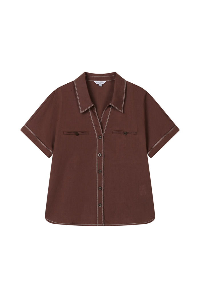 Petite Studio's Eris Linen Shirt in Chocolate